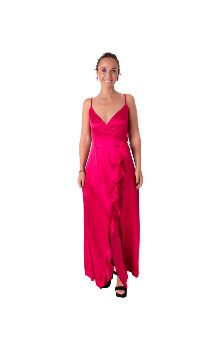 Arriendo de Vestido rojo de seda amarre al lado escote en V