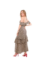 Vestido Largo Negro con Beige Vuelos Abajo