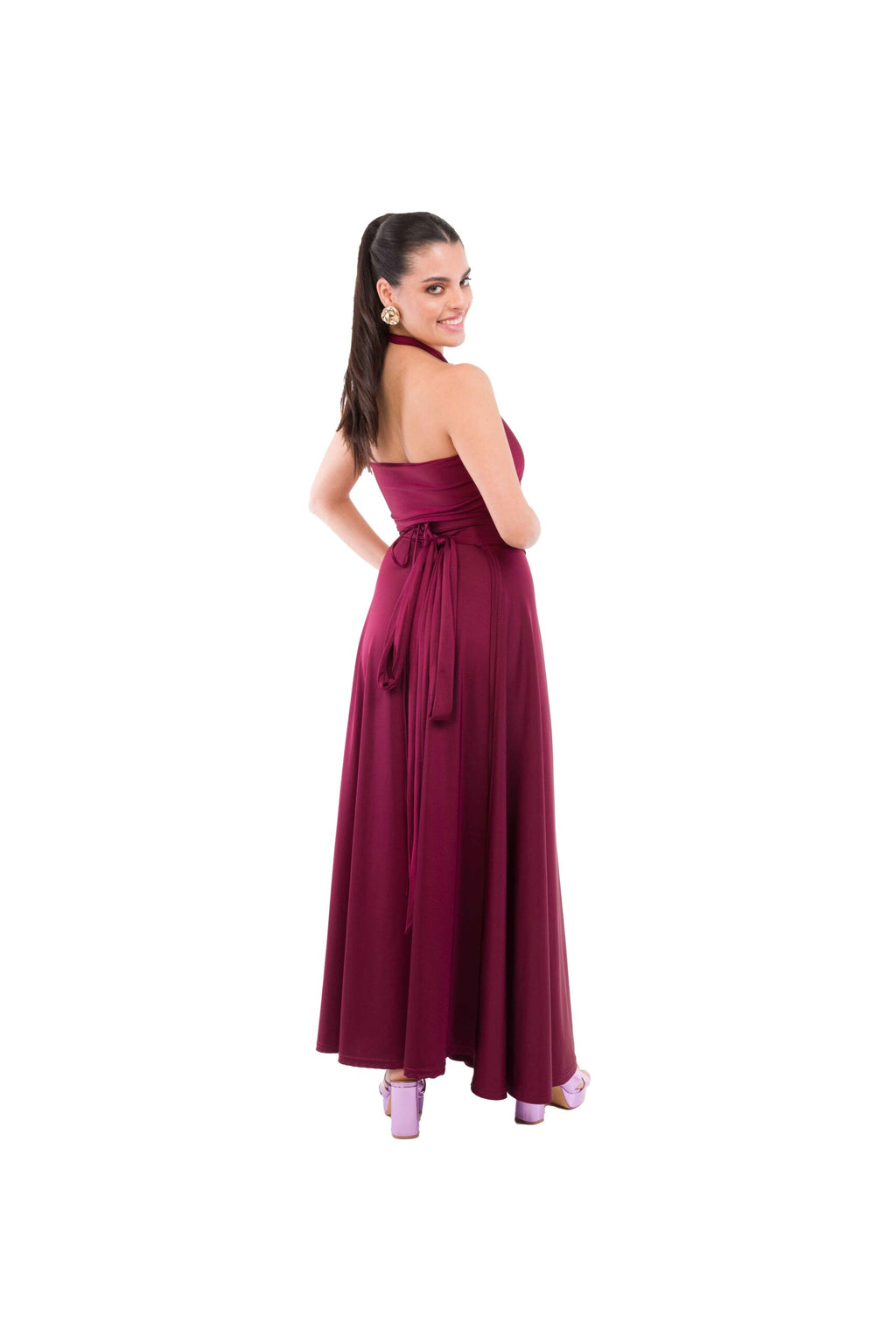 Conjunto de Dos Piezas, Top y Pollera Burdeo de Lycra