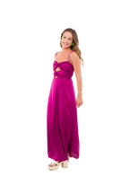 Vestido Largo Burdeo de Seda con Pabilos