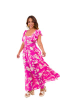 Vestido Largo Blanco con Flores Fucsia Marca Pippa Talla L-XL