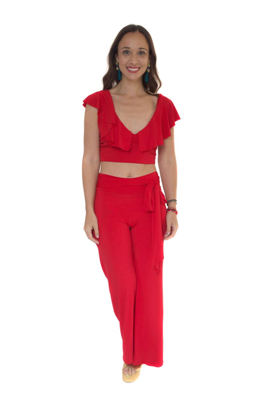 Arriendo de Conjunto rojo top con vuelos y pantalón