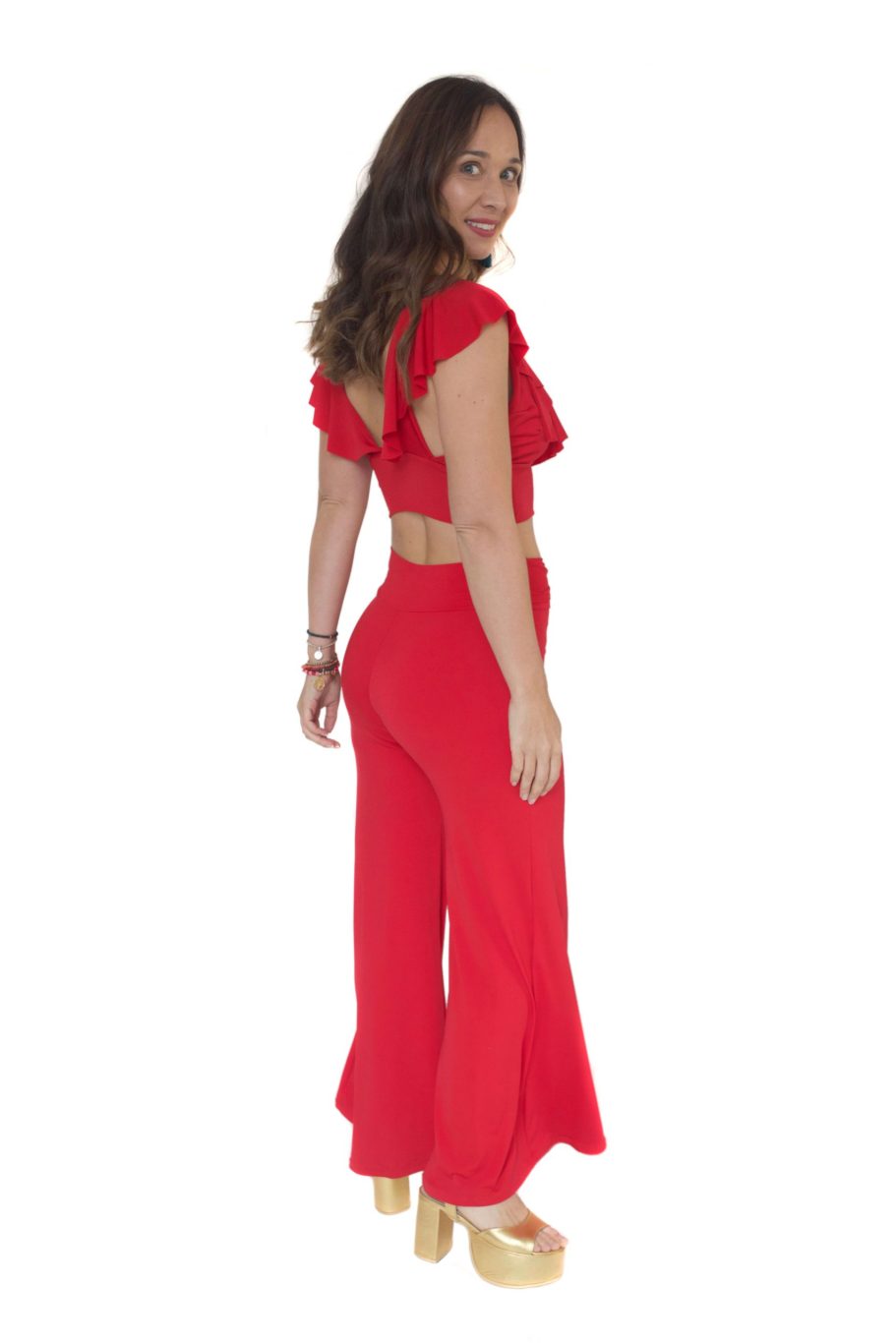 Arriendo de Conjunto rojo top con vuelos y pantalón