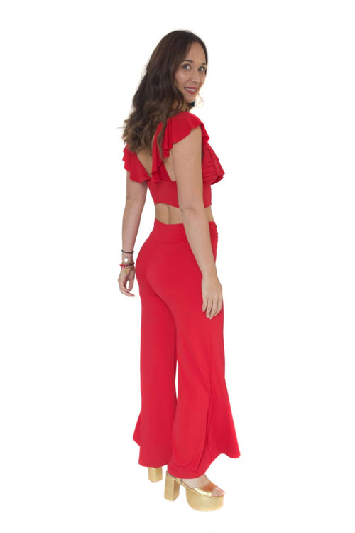 Arriendo de Conjunto rojo top con vuelos y pantalón