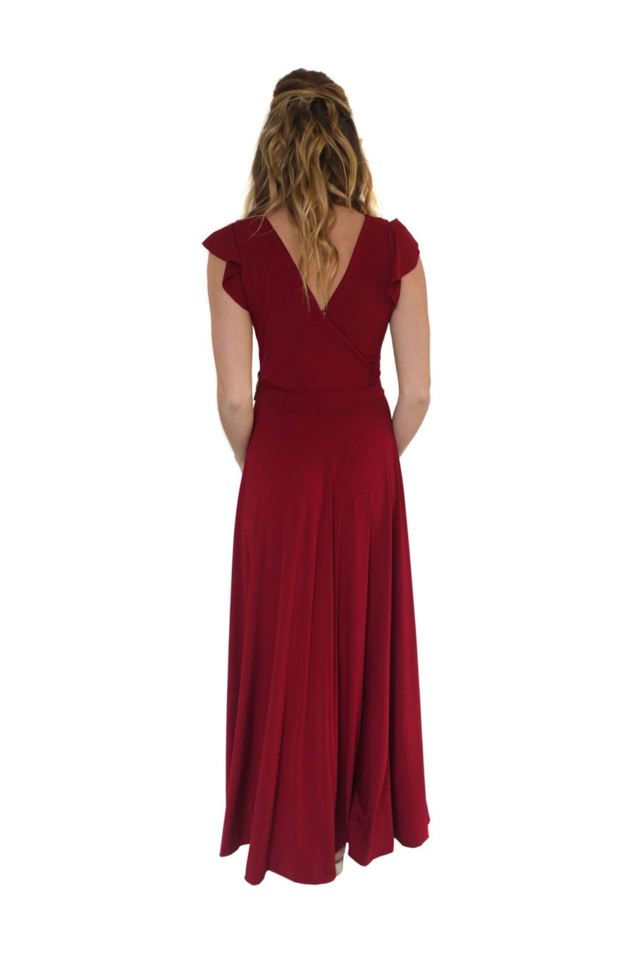 Arriendo de Vestido largo burdeo cinturón dorado