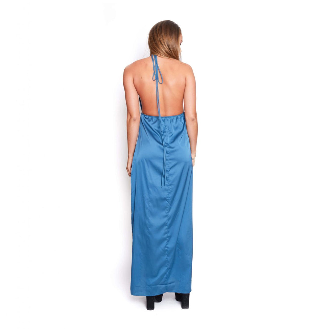 Vestido azul claro de seda tiras multiforma