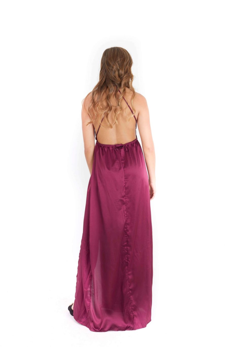 Vestido color vino de seda largo
