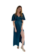 Arriendo de Vestido azul petróleo con amarre de seda marca CDP