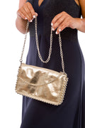 Cartera Dorada con Perlitas Plateadas