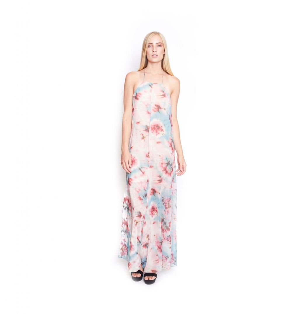 Vestido ZARA largo rosa palo con celeste