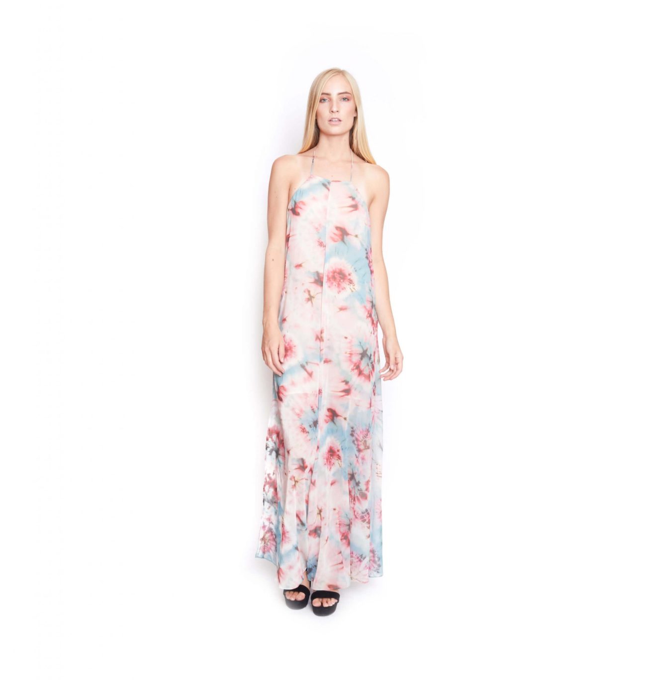 Vestido ZARA largo rosa palo con celeste