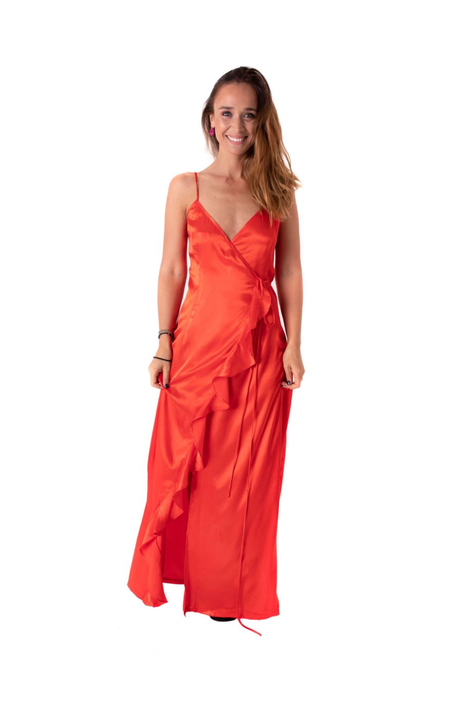 Arriendo de Vestido rojo cruzado de seda