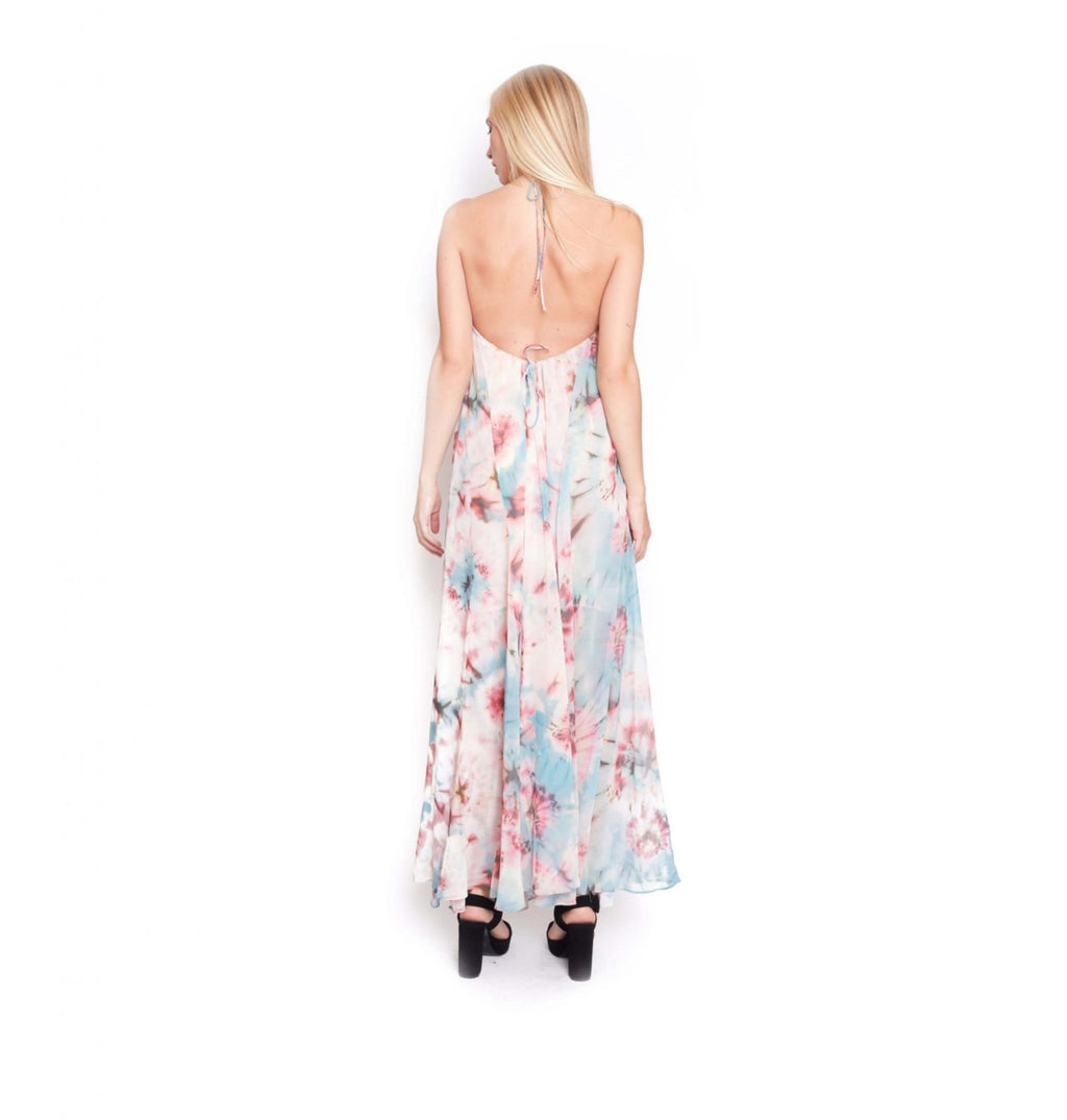 Vestido ZARA largo rosa palo con celeste