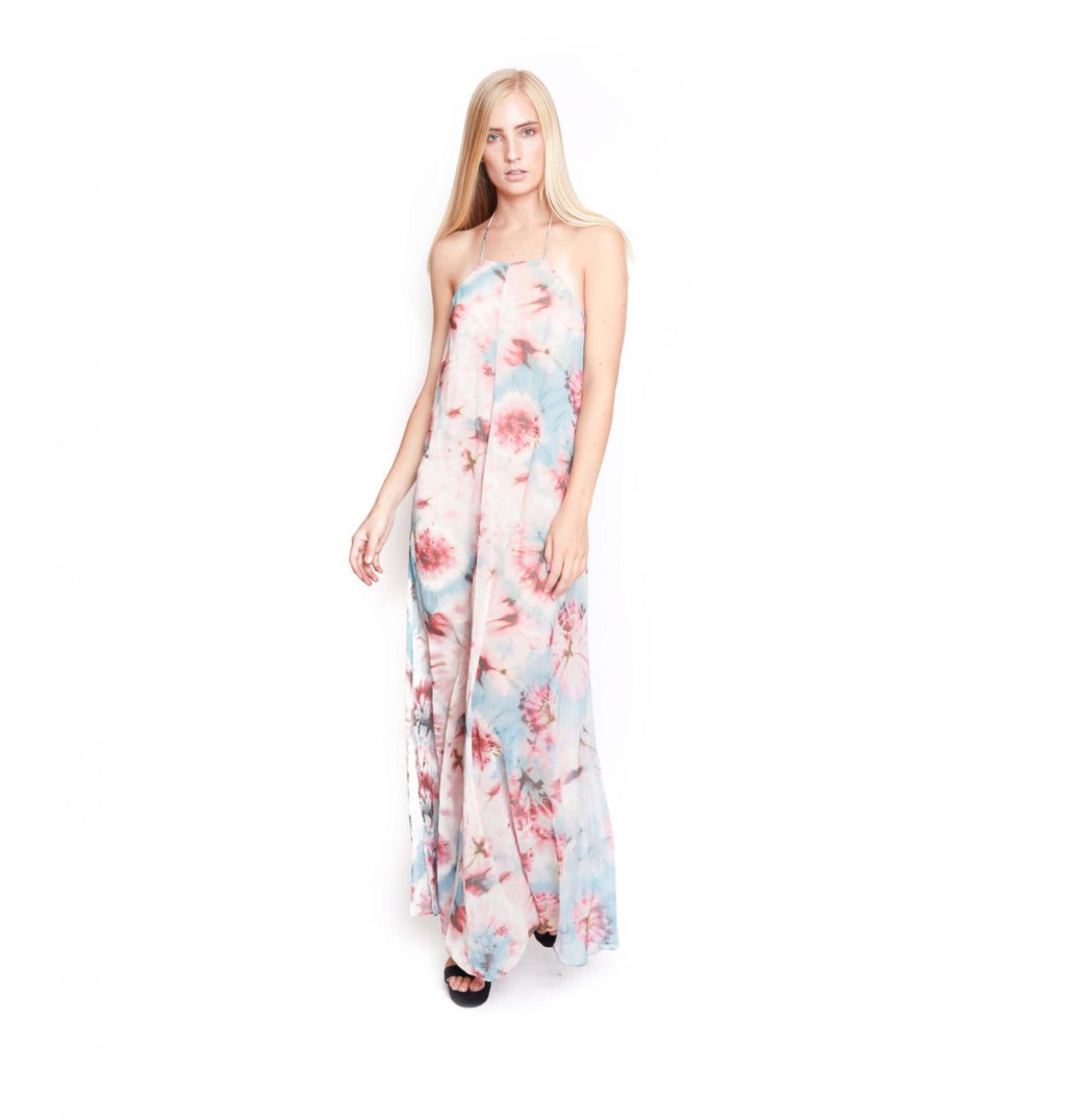 Vestido ZARA largo rosa palo con celeste