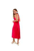 Vestido Midi Rojo Italiano de Lycra con Tiritas al Cuello