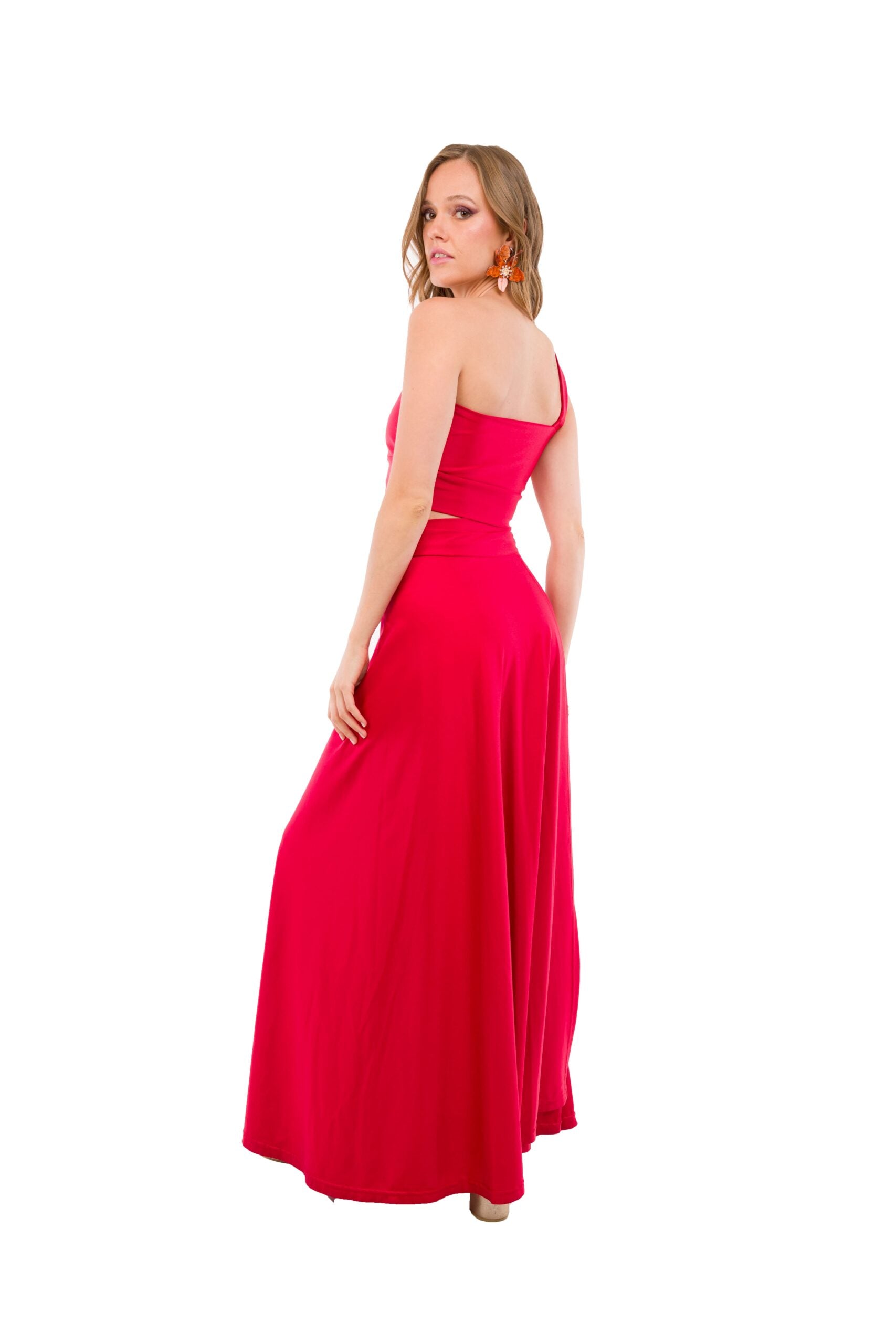 Conjunto de Dos Piezas, Top y Pollera Roja de Lycra