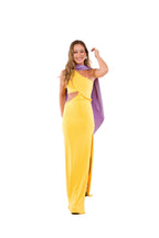 Vestido Largo de Lycra Amarillo con Cut Out en la Cintura y Cruce al Hombro