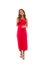 Vestido Midi Rojo Italiano de Lycra con Tiritas al Cuello