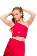 Conjunto de Dos Piezas, Top y Pollera Roja de Lycra