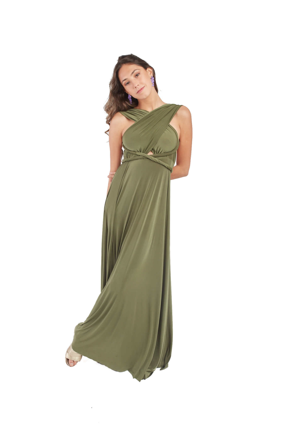 Arriendo de Vestido largo verde musgo multiformas