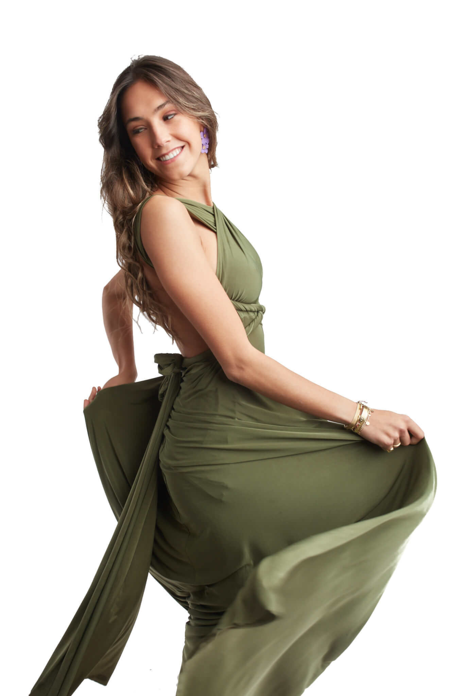 Arriendo de Vestido largo verde musgo multiformas