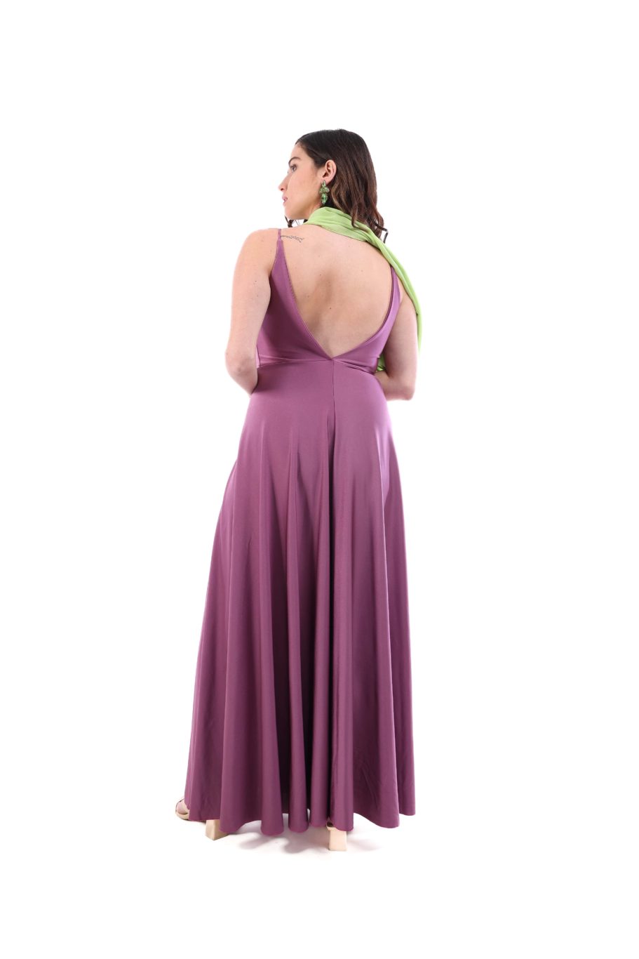 Arriendo de Vestido largo lila oscuro nudo adelante lycra brillante