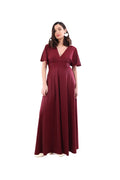 Arriendo de Vestido largo burdeo con mangas de lycra brillante