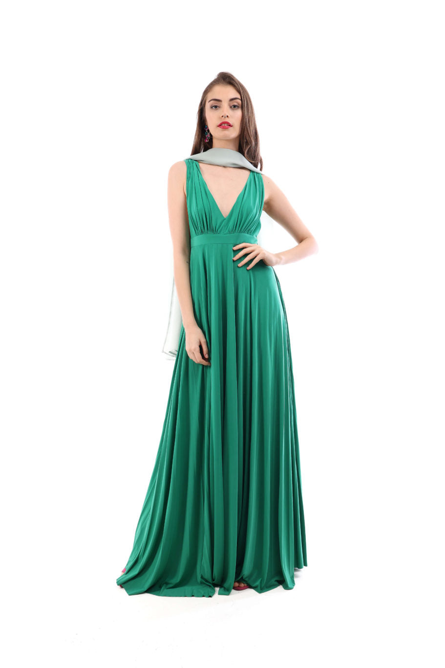 Arriendo de Vestido largo verde de lycra marca Goddiva London plizado