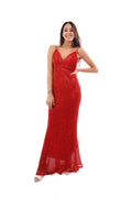 Arriendo de Vestido largo rojo brillante con lentejuelas corte sirena