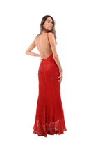 Arriendo de Vestido largo rojo brillante con lentejuelas corte sirena