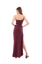 Arriendo de Vestido largo berenjena con brillos y un hombro