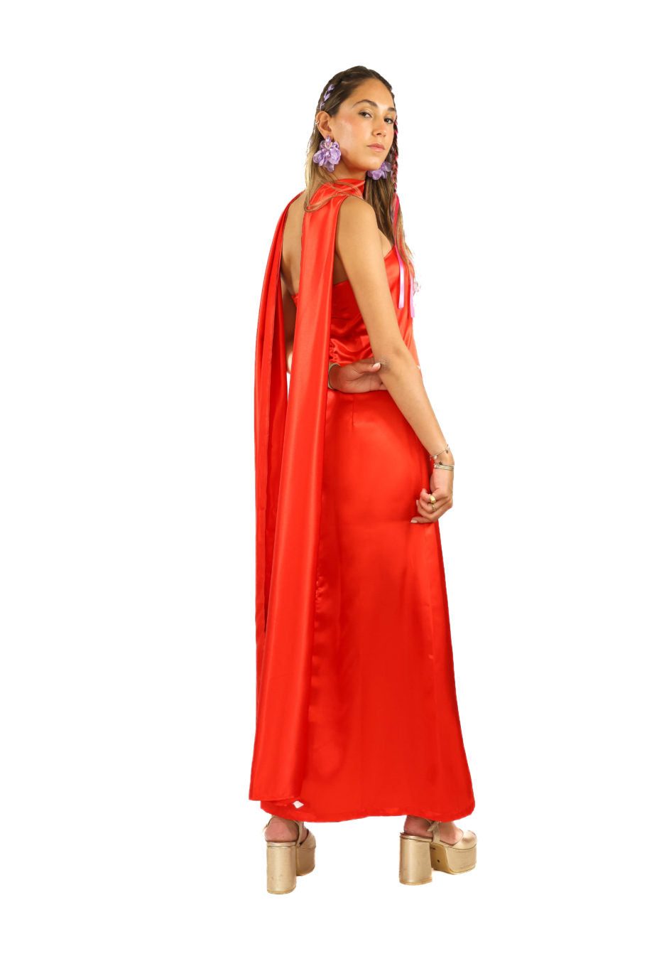 Arriendo de Vestido largo de seda rojo strapless
