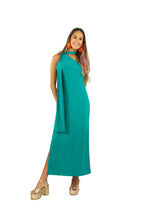 Arriendo de Vestido largo de lycra verde oscuro asimétrico