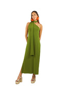 Arriendo de Vestido largo de lycra verde asimétrico