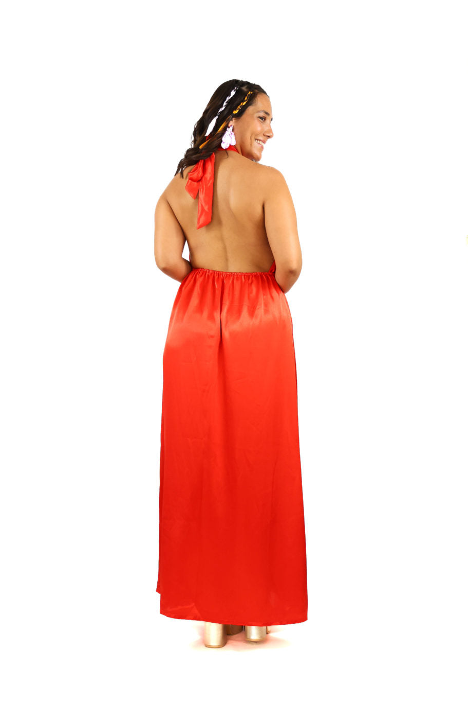 Arriendo de Vestido largo de seda rojo elástico en cintura