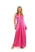 Arriendo de Vestido largo de seda multiforma rosado