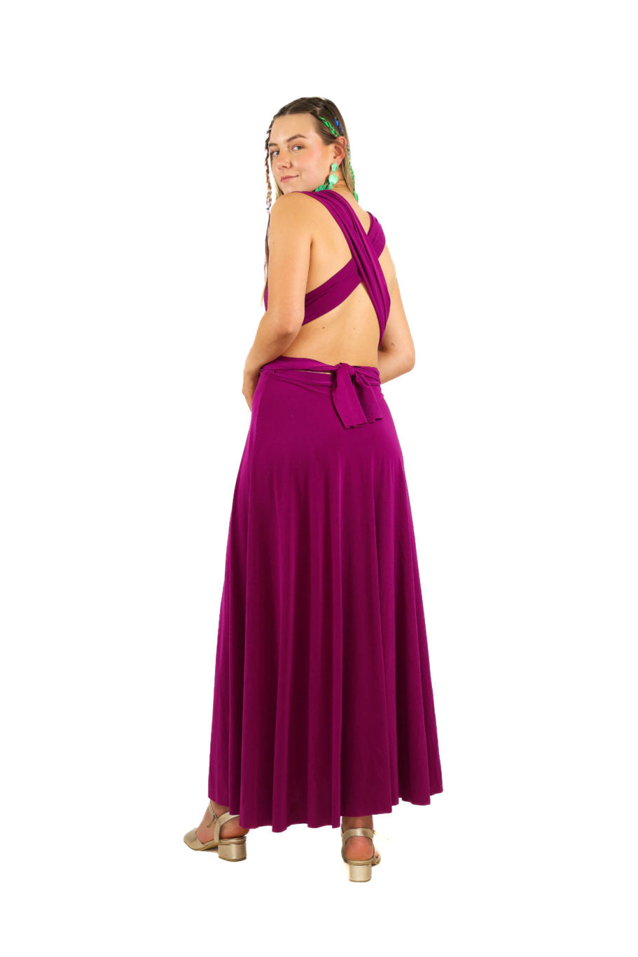 Arriendo de Vestido largo multiforma morado intenso