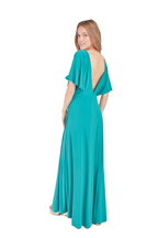 Arriendo de Vestido largo verde petroleo con manguitas de lycra