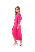Conjunto de Dos Piezas, Top y Pollera Rosada con Puntos Fucsia Tipo Pareo