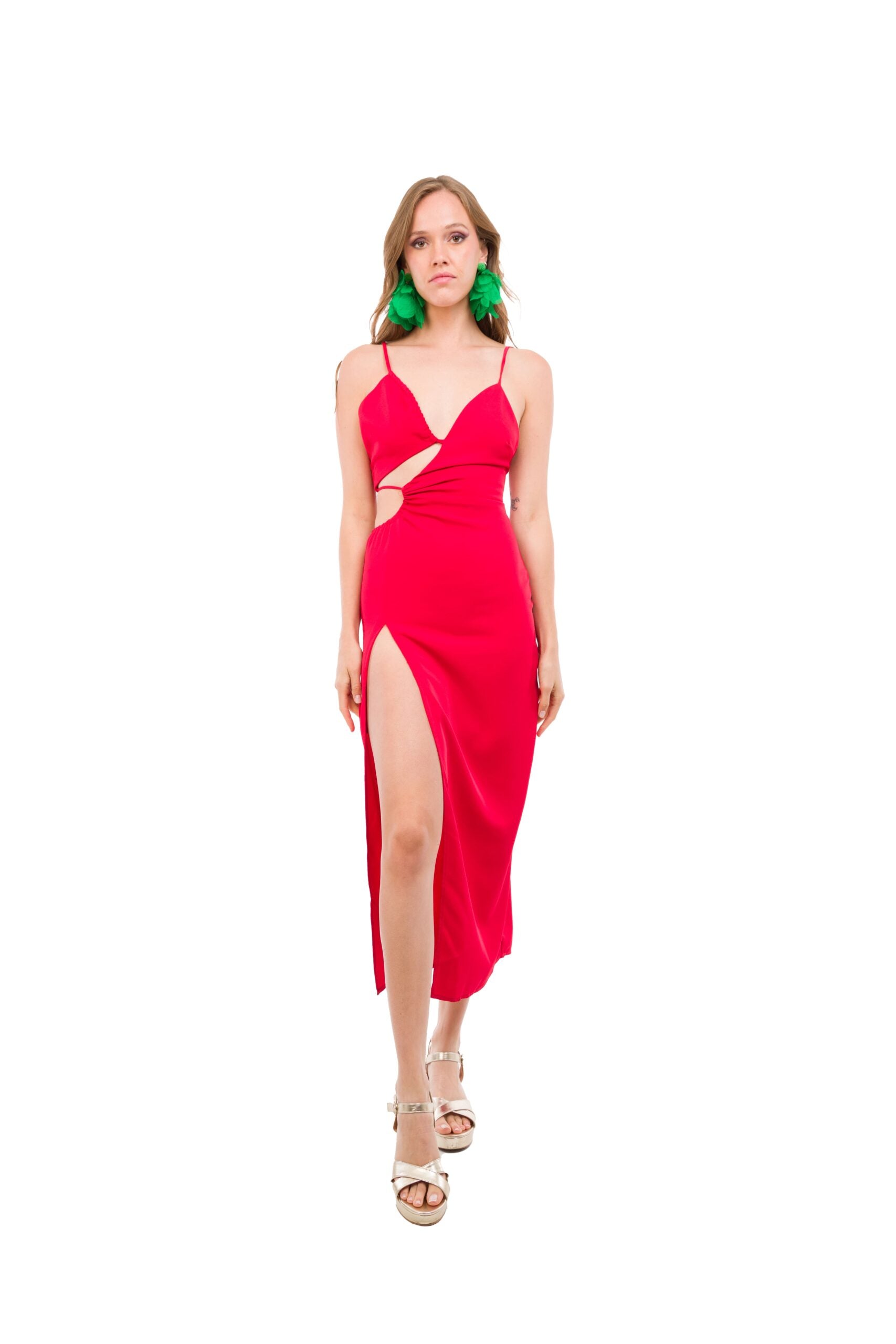 Vestido Middie Rojo con Muchos Cortes Asimétricos Talla S