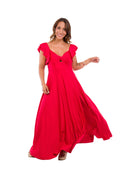 Vestido Rojo de Lycra con Vuelos en Mangas Talla Única
