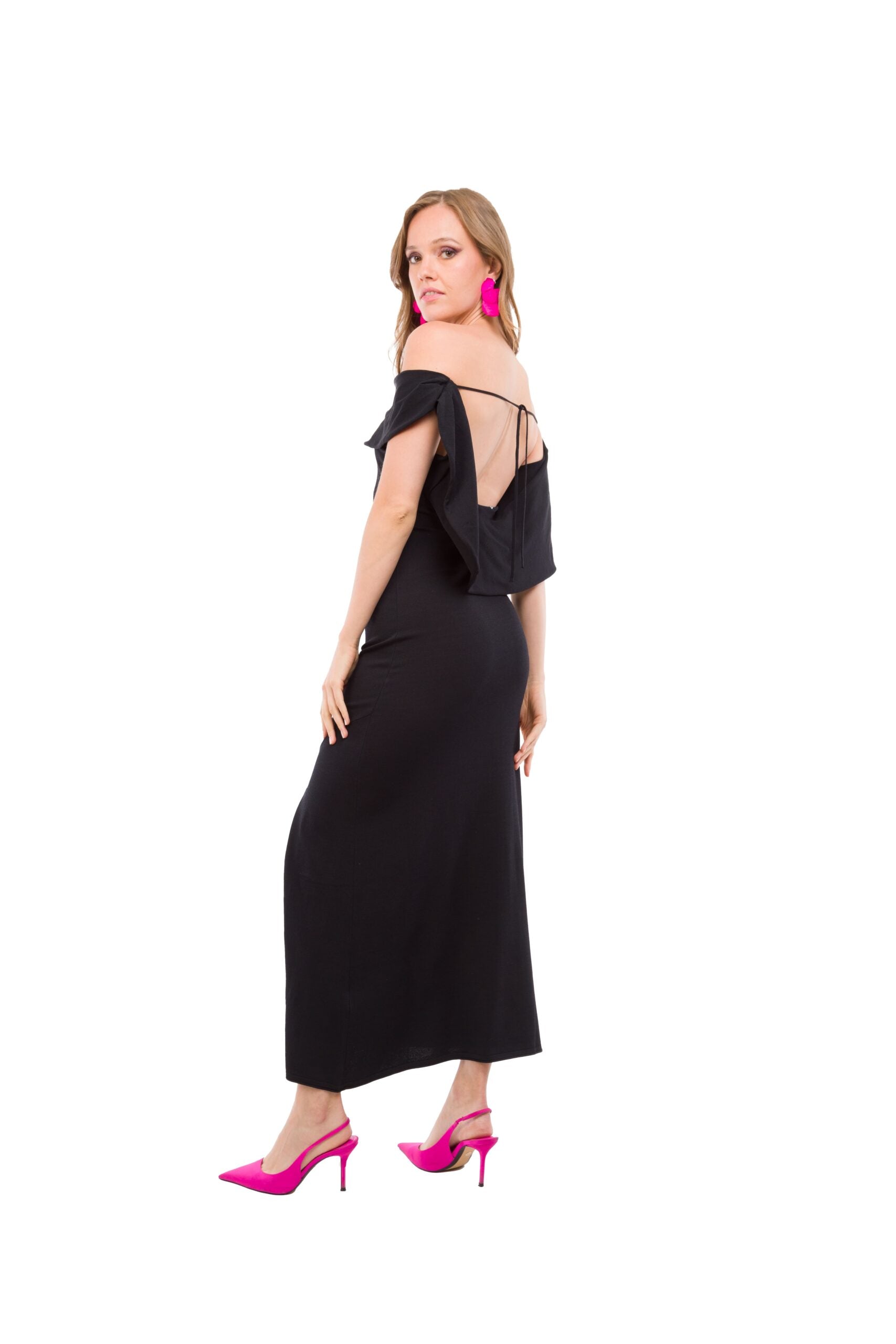 Vestido Largo Negro Strapless con Manguitas