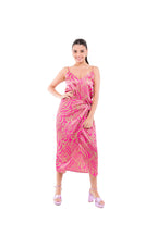 Vestido Largo Midi Estampado Animal Print Dorado y Fucsia