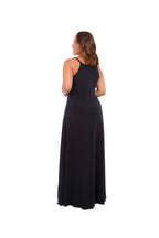 Vestido Largo Negro Cullo Halter con Brillos Plateados Arriba
