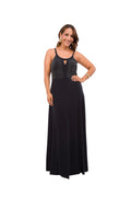 Vestido Largo Negro Cullo Halter con Brillos Plateados Arriba