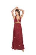 Arriendo de Vestido largo burdeo estilo hindú con detalles dorados