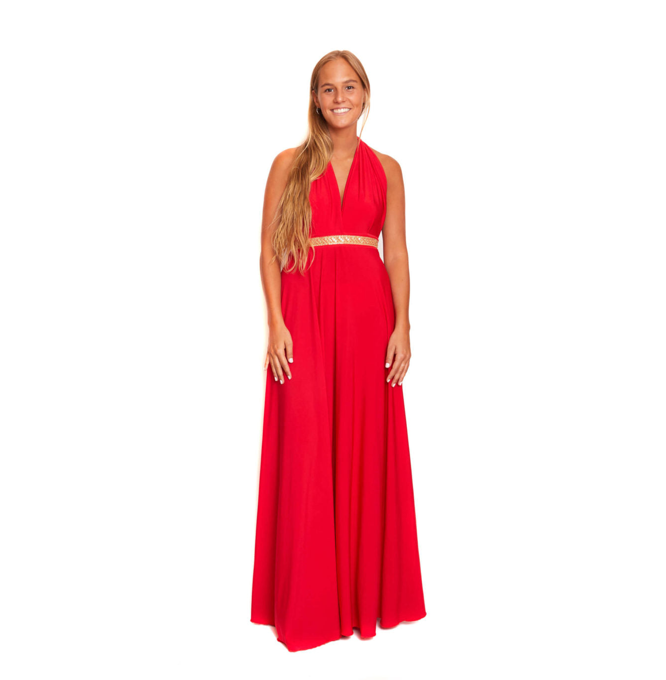Vestido largo rojo multiformas