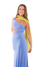 Vestido Largo de Lycra Celeste con Cut Out en la Cintura