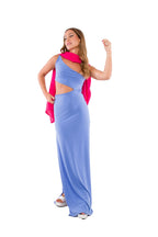 Vestido Largo de Lycra Celeste con Cut Out en la Cintura
