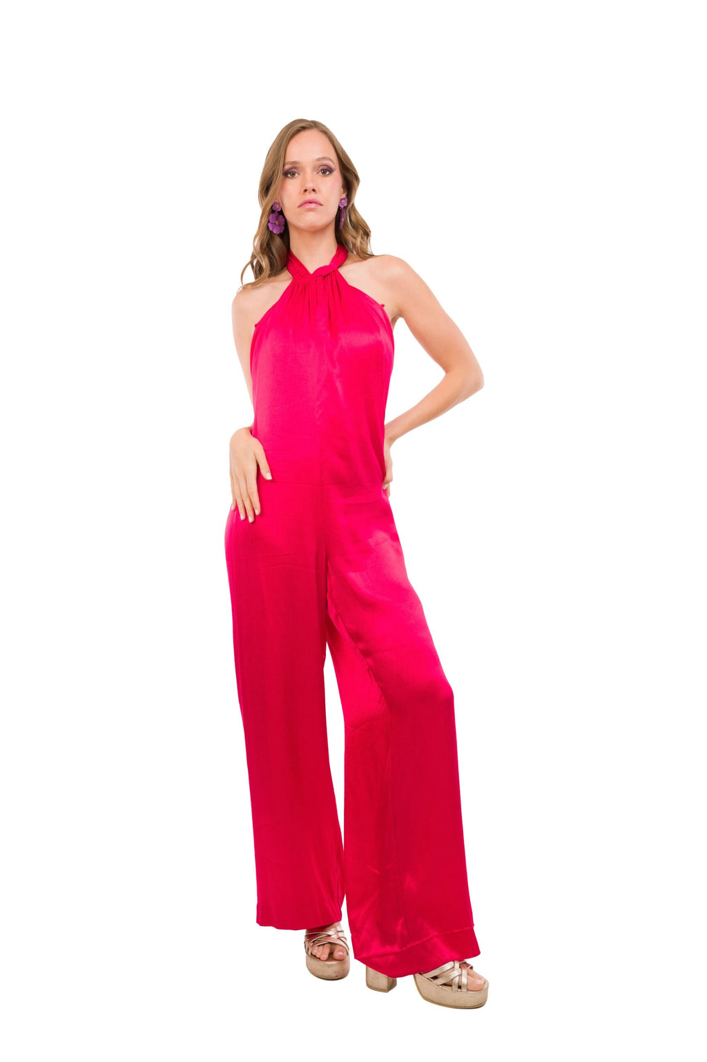 Enterito Rojo Cuello Halter de Seda Marca Fran Larrain